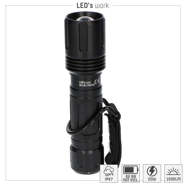 SHADA LED Taschenlampe 20W 1500lm, IPX7, 6x AA - CREE Zoom (0700343)
